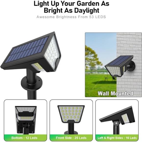 Solar spot lights outdoor waterproof LED landscape yard pathway wall light cool - Picture 4 of 7